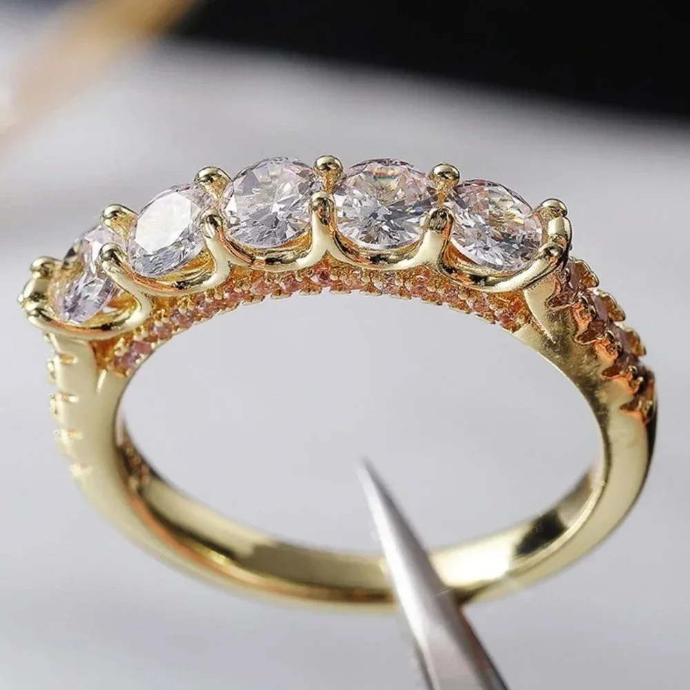 🔥14K GOLD PRONG ETERNITY ROUND CUT MOISSANITE 5 STONE ENGAGEMENT RING, K750